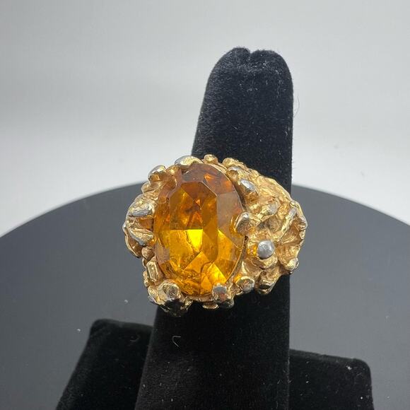 ART NOUVEAU-INSPIRED ORANGE CITRINE RING Gold Overlay Large Stone Size 5.5 Women - Picture 5 of 6